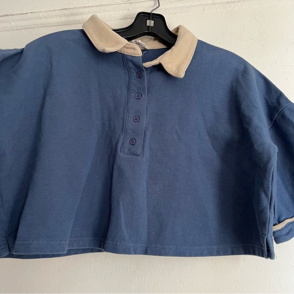 Mo Vint cropped open collar loose fit  top size Small blue. - Picture 4 of 10